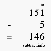 Calculate 151 minus 5 using long subtraction