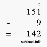 Calculate 151 minus 9 using long subtraction