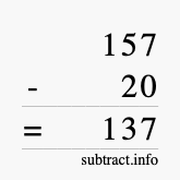 Calculate 157 minus 20 using long subtraction