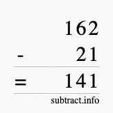 Calculate 162 minus 21 using long subtraction