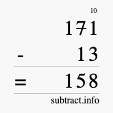 Calculate 171 minus 13 using long subtraction