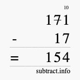 Calculate 171 minus 17 using long subtraction Calculate 171 minus 17 using long subtraction