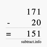 Calculate 171 minus 20 using long subtraction