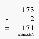 Calculate 173 minus 2 using long subtraction