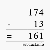 Calculate 174 minus 13 using long subtraction