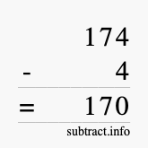 Calculate 174 minus 4 using long subtraction Calculate 174 minus 4 using long subtraction