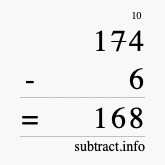 Calculate 174 minus 6 using long subtraction