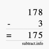 Calculate 178 minus 3 using long subtraction