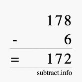 Calculate 178 minus 6 using long subtraction