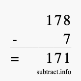 Calculate 178 minus 7 using long subtraction