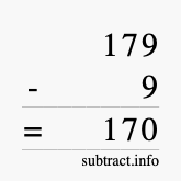Calculate 179 minus 9 using long subtraction