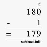Calculate 180 minus 1 using long subtraction