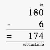 Calculate 180 minus 6 using long subtraction
