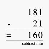 Calculate 181 minus 21 using long subtraction