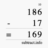 Calculate 186 minus 17 using long subtraction