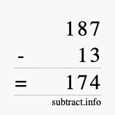 Calculate 187 minus 13 using long subtraction