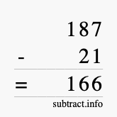 Calculate 187 minus 21 using long subtraction