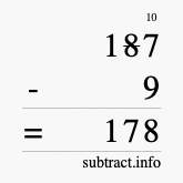 Calculate 187 minus 9 using long subtraction