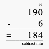 Calculate 190 minus 6 using long subtraction
