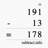 Calculate 191 minus 13 using long subtraction