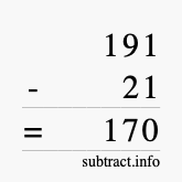 Calculate 191 minus 21 using long subtraction