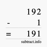 Calculate 192 minus 1 using long subtraction