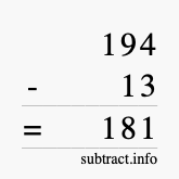 Calculate 194 minus 13 using long subtraction
