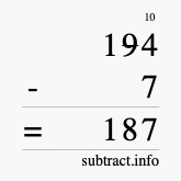 Calculate 194 minus 7 using long subtraction