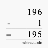 Calculate 196 minus 1 using long subtraction
