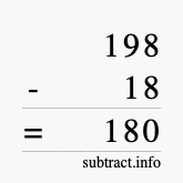 Calculate 198 minus 18 using long subtraction