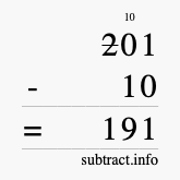 Calculate 201 minus 10 using long subtraction