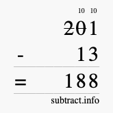 Calculate 201 minus 13 using long subtraction