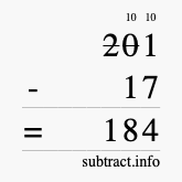 Calculate 201 minus 17 using long subtraction