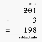 Calculate 201 minus 3 using long subtraction Calculate 201 minus 3 using long subtraction