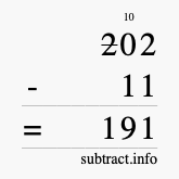 Calculate 202 minus 11 using long subtraction