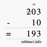 Calculate 203 minus 10 using long subtraction