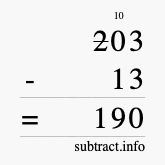 Calculate 203 minus 13 using long subtraction