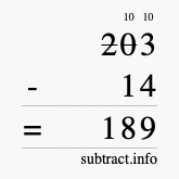 Calculate 203 minus 14 using long subtraction
