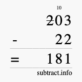 Calculate 203 minus 22 using long subtraction