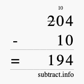 Calculate 204 minus 10 using long subtraction