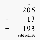 Calculate 206 minus 13 using long subtraction