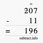 Calculate 207 minus 11 using long subtraction Calculate 207 minus 11 using long subtraction
