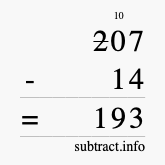 Calculate 207 minus 14 using long subtraction