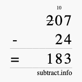 Calculate 207 minus 24 using long subtraction