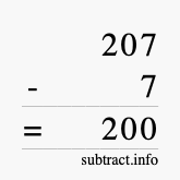 Calculate 207 minus 7 using long subtraction