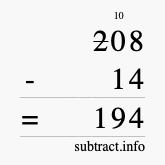 Calculate 208 minus 14 using long subtraction