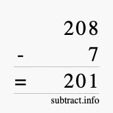 Calculate 208 minus 7 using long subtraction