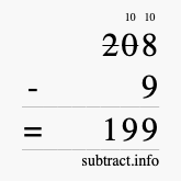 Calculate 208 minus 9 using long subtraction