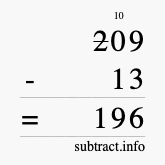 Calculate 209 minus 13 using long subtraction