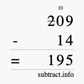 Calculate 209 minus 14 using long subtraction